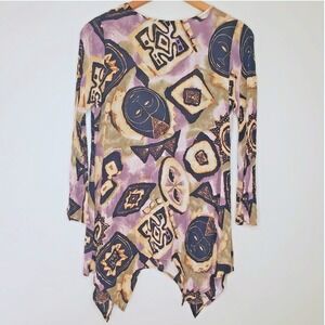 VTG 90s Essay African Mask Tunic Top Sz L Crinkle Handkerchief Artsy Boho Ethnic